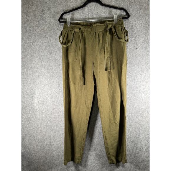 Anthropologie Cartonnier Pants Women's Small Paperbag Green Linen Blend Ankle - Picture 1 of 9